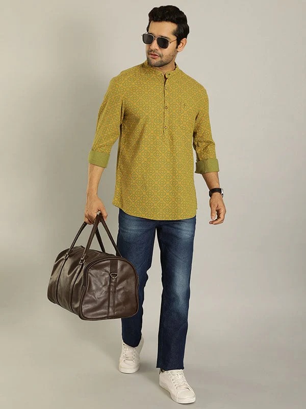 Indian Terrain Men's Slim Fit Full Sleeve Printed Green Shirt